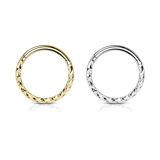 Surgical Steel Hinged Ring with Chevron Cut Front