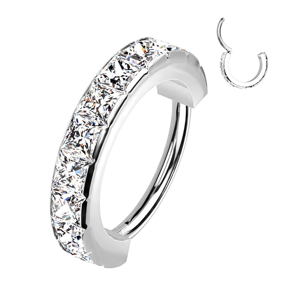 Surgical Steel Wide Outward Side Facing Square CZ Hinged Ring