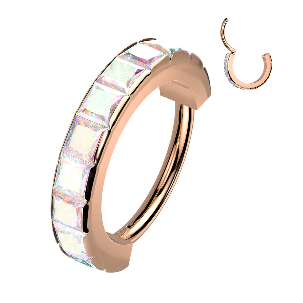 Surgical Steel Wide Outward Side Facing Square CZ Hinged Ring