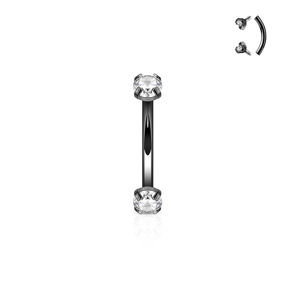 Surgical Steel Curved Barbells with Prong Gem Ends Internal Threading