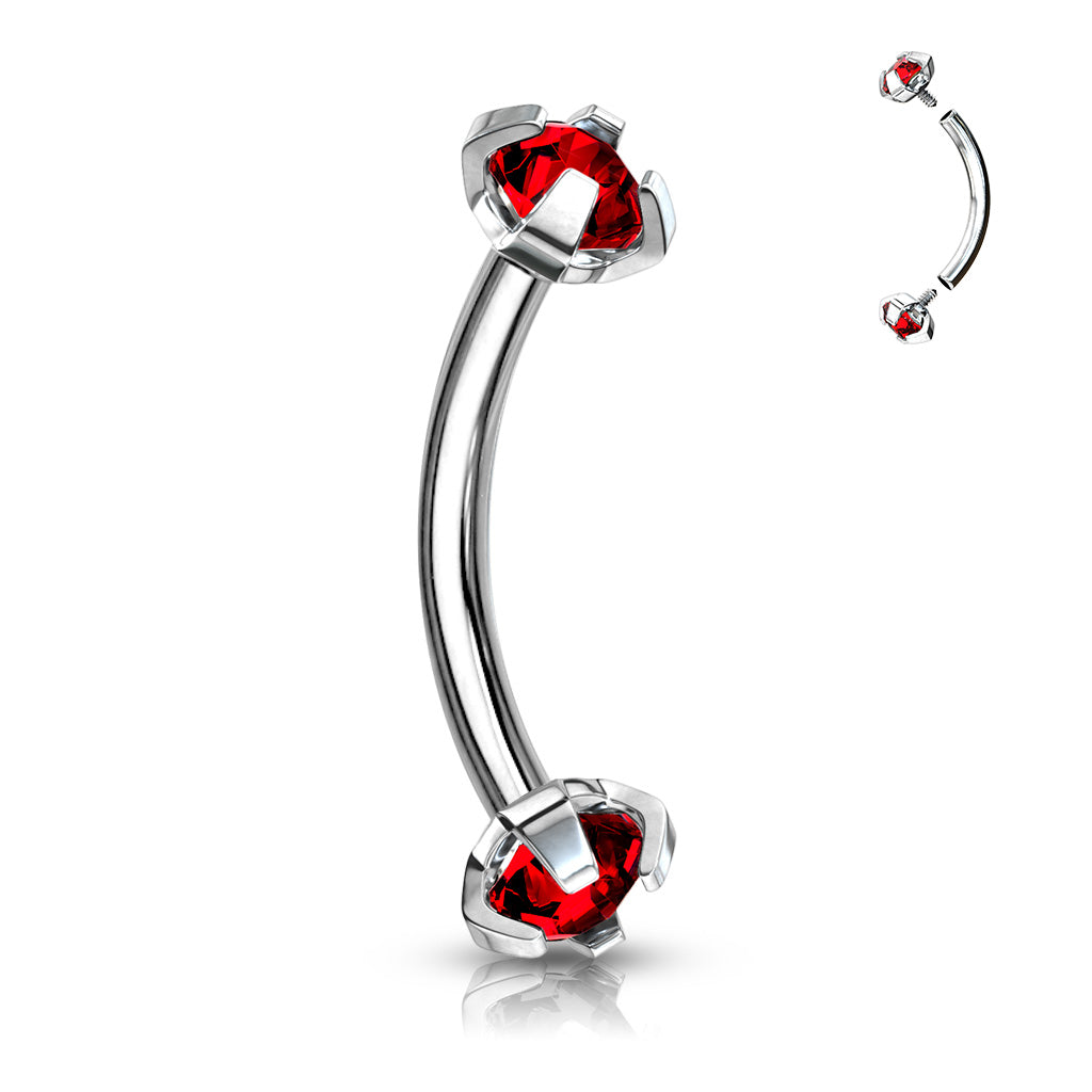 Surgical Steel Curved Barbells with Prong Gem Ends Internal Threading