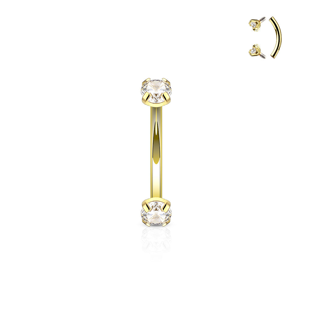 Surgical Steel Curved Barbells with Prong Gem Ends Internal Threading
