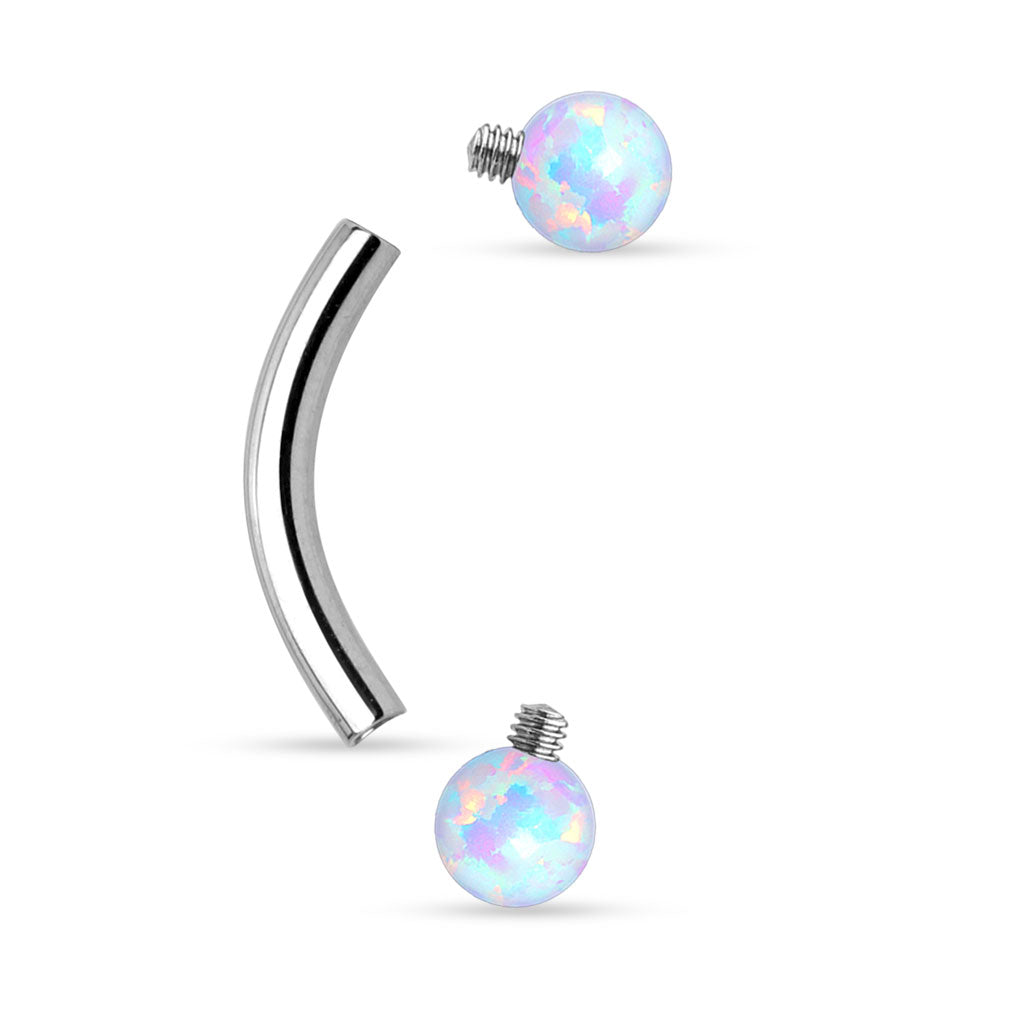 Surgical Steel Internally Threaded Curved Barbell with Opal Ball Ends