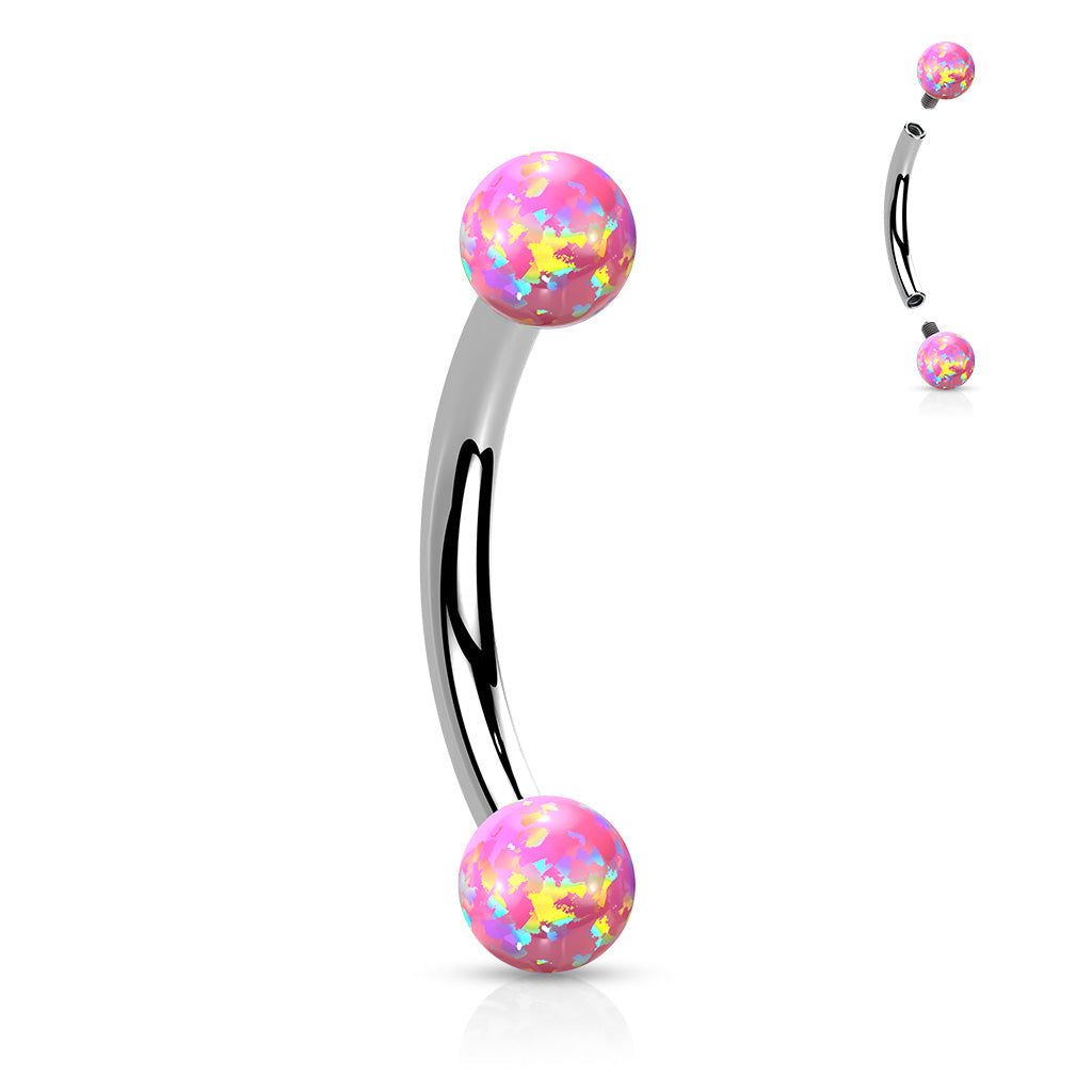 Surgical Steel Internally Threaded Curved Barbell with Opal Ball Ends