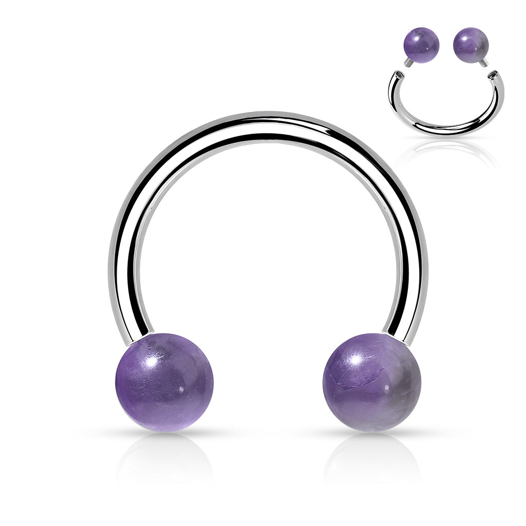 Surgical Steel Internally Threaded Horseshoes with Semi Precious Stones