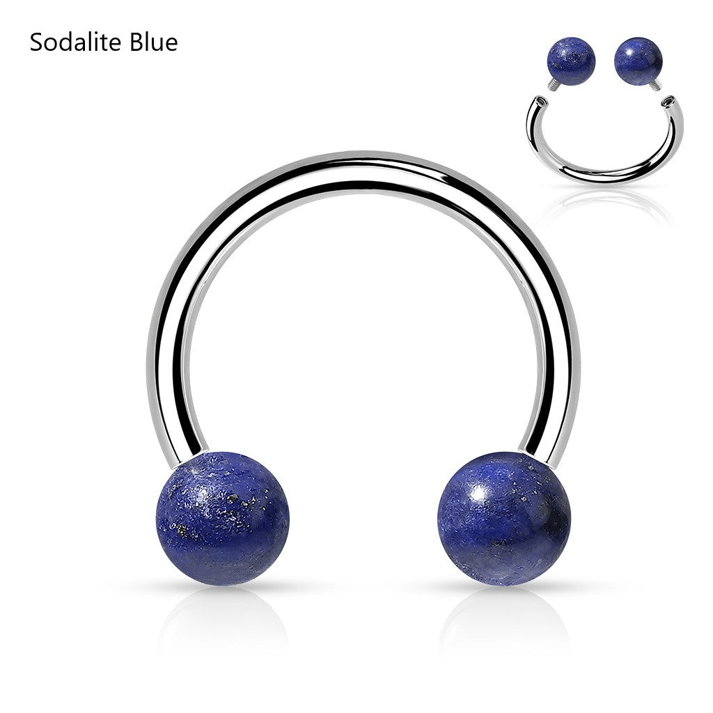 Surgical Steel Internally Threaded Horseshoes with Semi Precious Stones