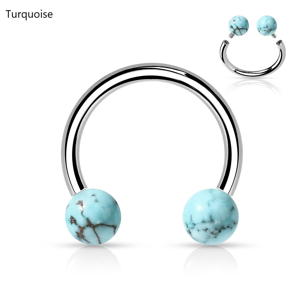 Surgical Steel Internally Threaded Horseshoes with Semi Precious Stones