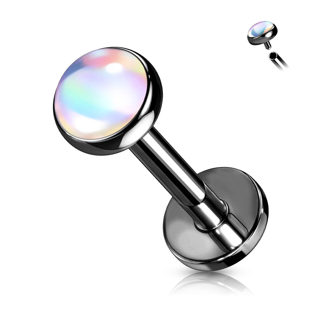 Iridescent Stone Top Surgical Steel Labret Internal Thread