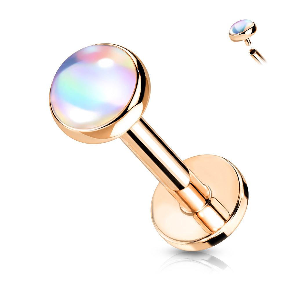 Iridescent Stone Top Surgical Steel Labret Internal Thread