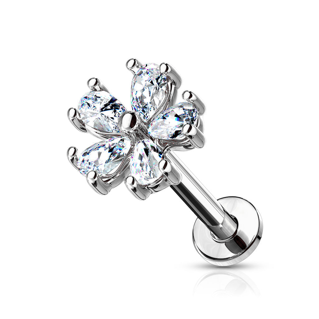 Internal Threaded Surgical Steel 5 CZ Petal Opened Flower Labret