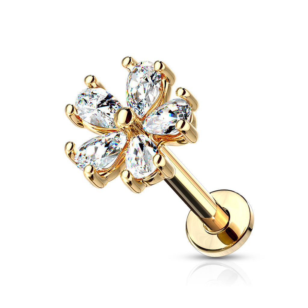 Internal Threaded Surgical Steel 5 CZ Petal Opened Flower Labret