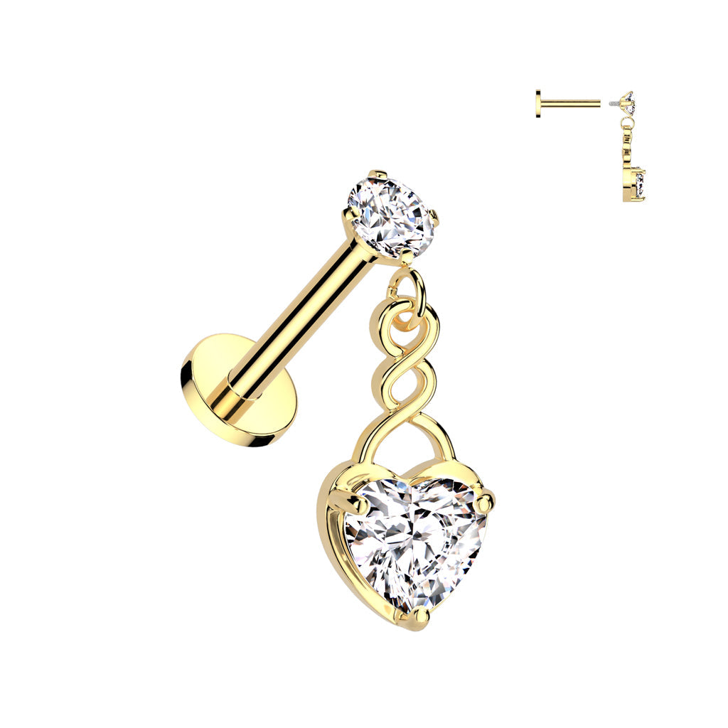 Surgical Steel Internally Threaded Prong Labret with Heart Dangle