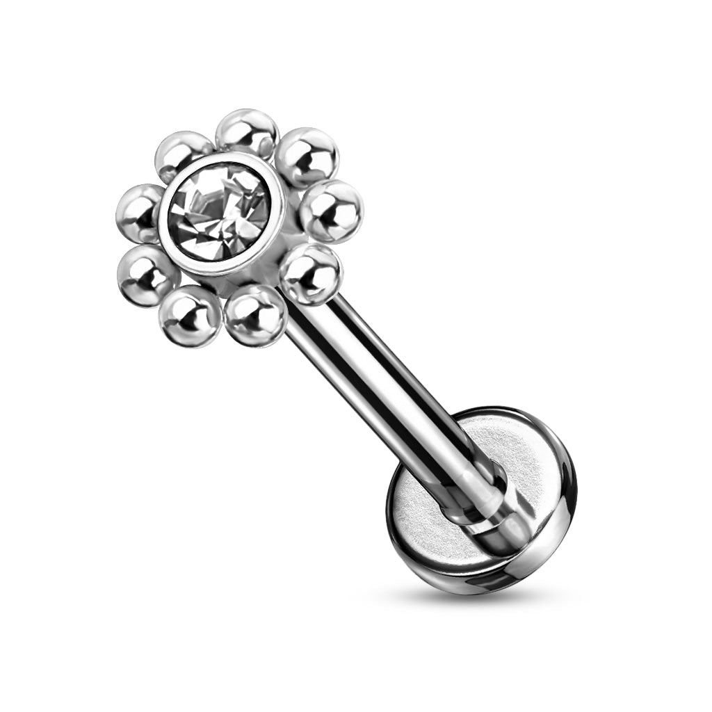 Internal Threaded Surgical Steel Micro Cluster CZ Flower