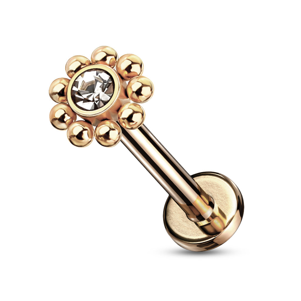 Internal Threaded Surgical Steel Micro Cluster CZ Flower