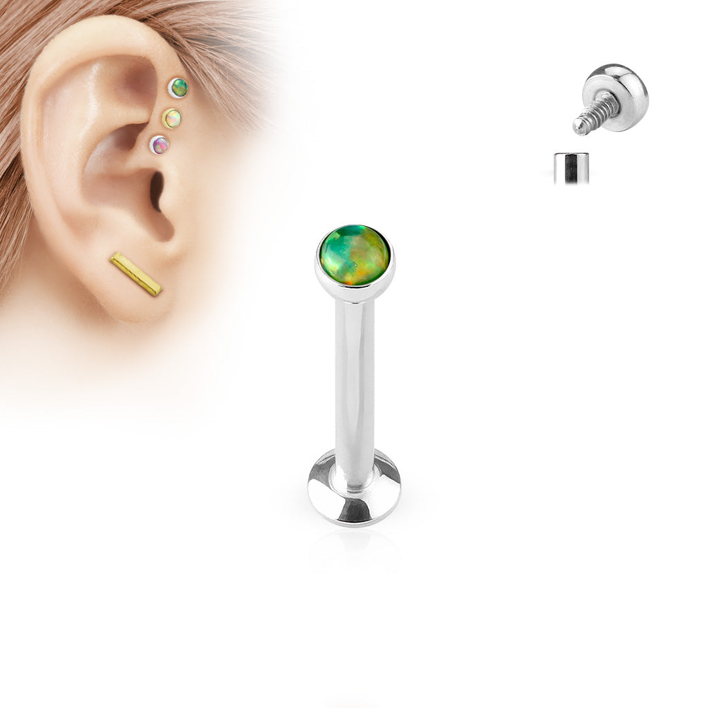 Flat Opal Stone Internal Thread Top Surgical Steel 16G Labret
