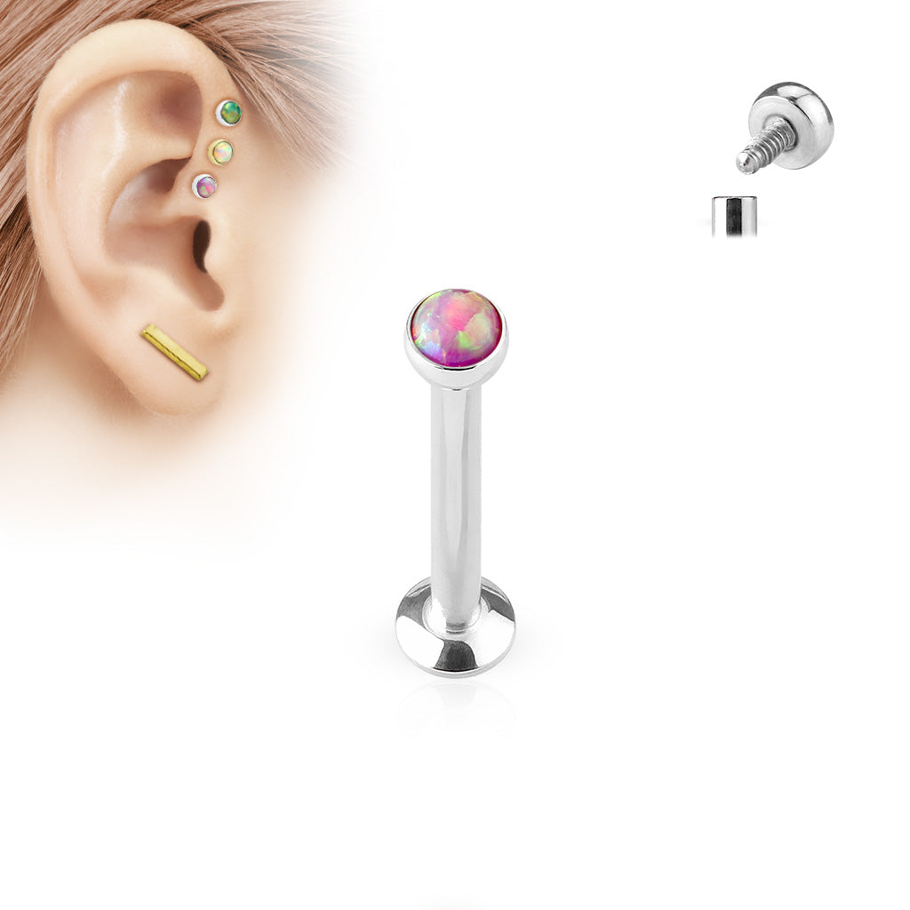 Flat Opal Stone Internal Thread Top Surgical Steel 16G Labret