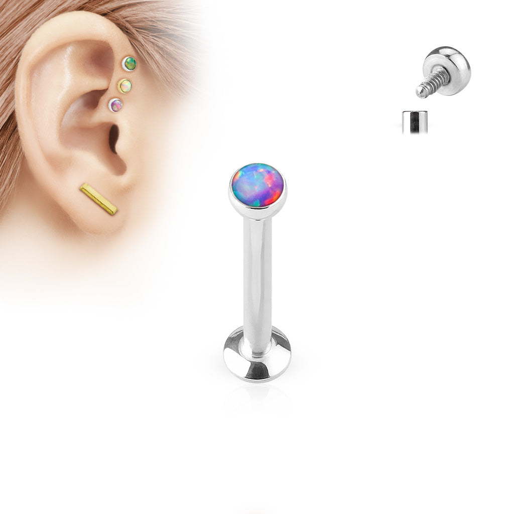 Flat Opal Stone Internal Thread Top Surgical Steel 16G Labret