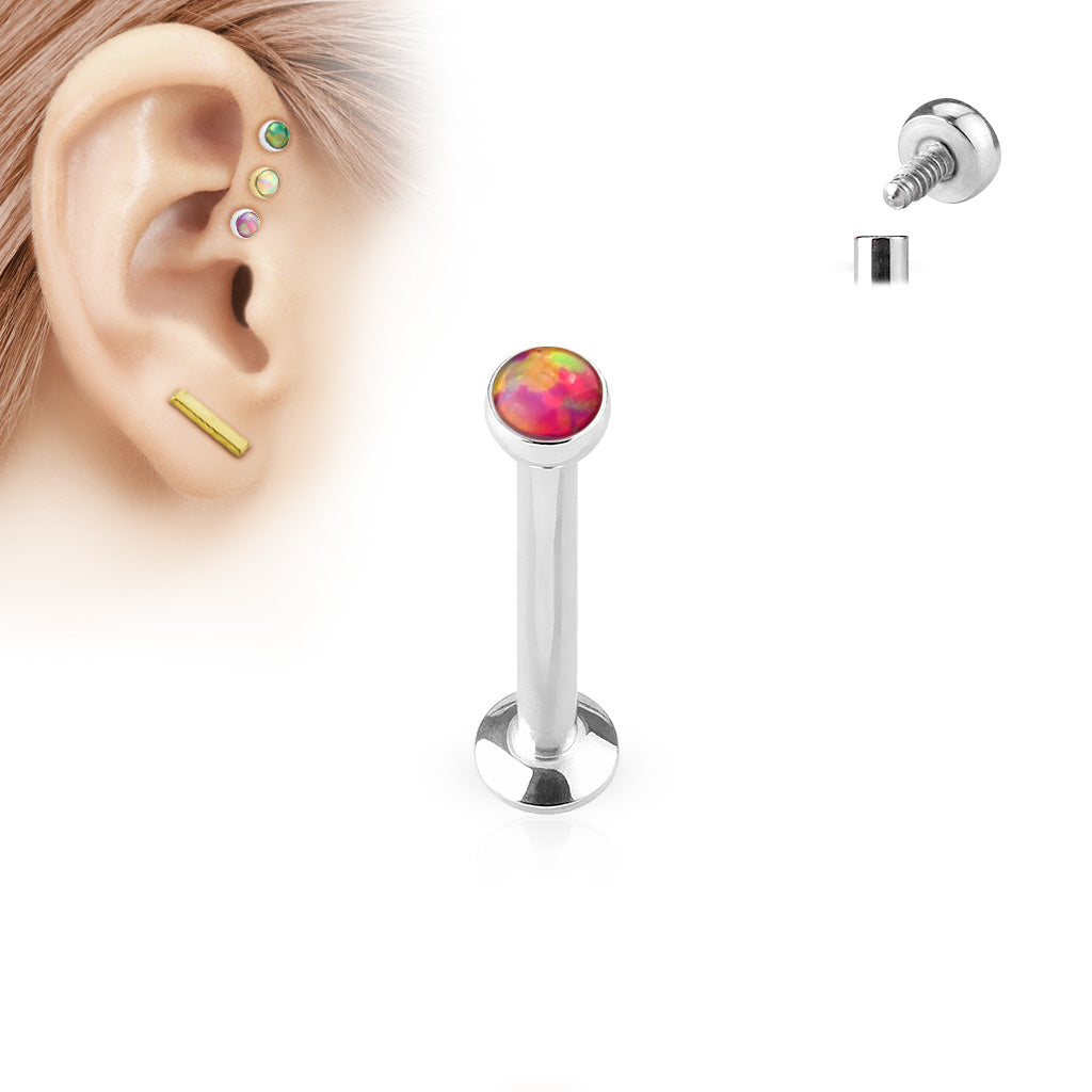 Flat Opal Stone Internal Thread Top Surgical Steel 16G Labret