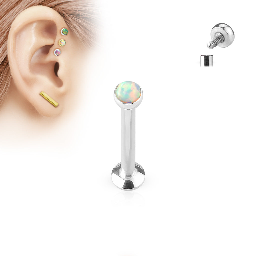 Flat Opal Stone Internal Thread Top Surgical Steel 16G Labret