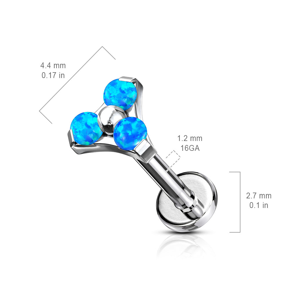 Surgical Steel Internal Thread Opal or CZ Trinity Triangle Labret
