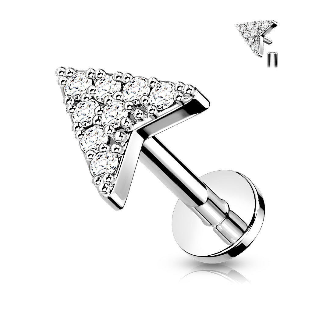CZ Paved Chevron Arrow Internally Threaded Surgical Steel Labret