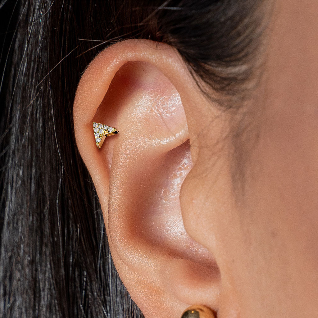 CZ Paved Chevron Arrow Internally Threaded Surgical Steel Labret