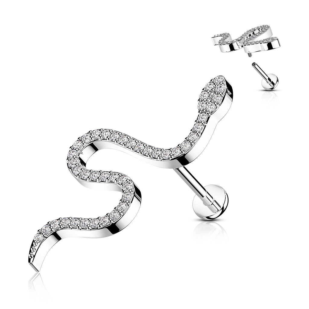 Surgical Steel CZ Paved Snake Internal Thread Labret