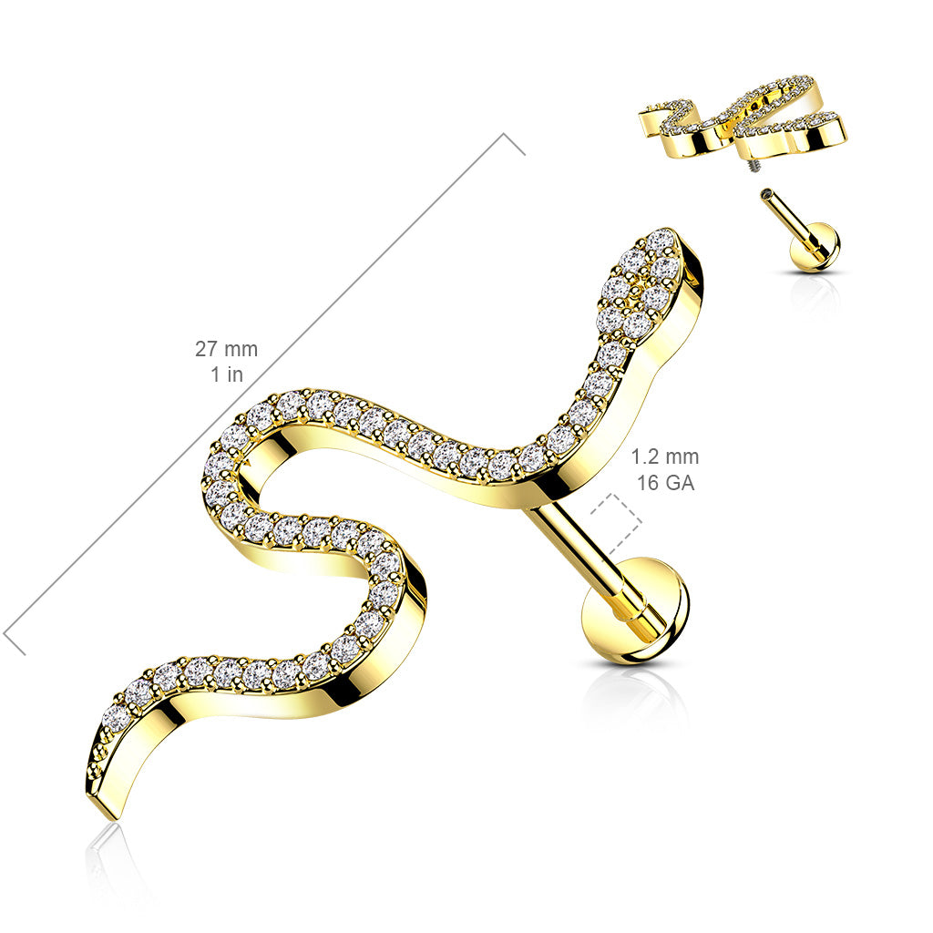 Surgical Steel CZ Paved Snake Internal Thread Labret