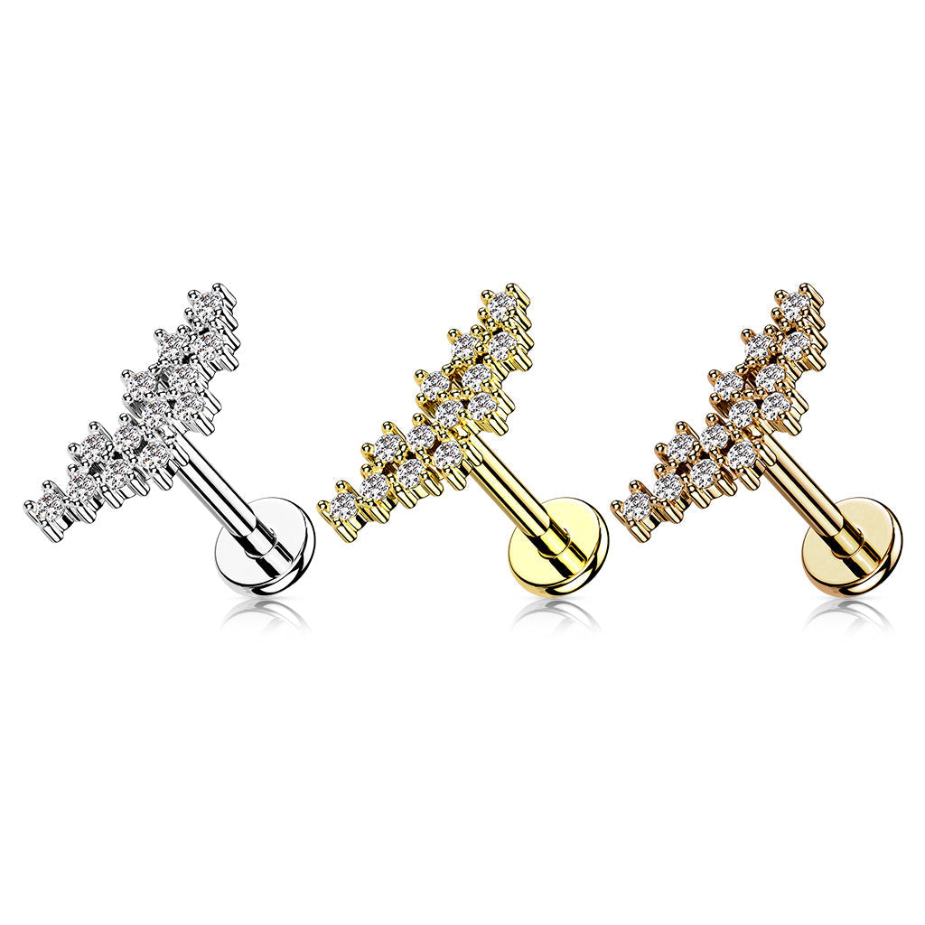 Surgical Steel CZ Prong Cluster Top Internal Thread Labret Combo