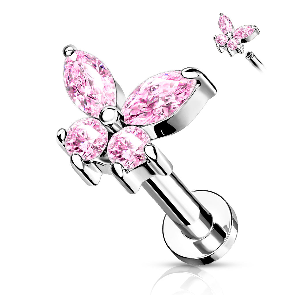 Surgical Steel CZ Simple Butterfly Internal Thread Labret