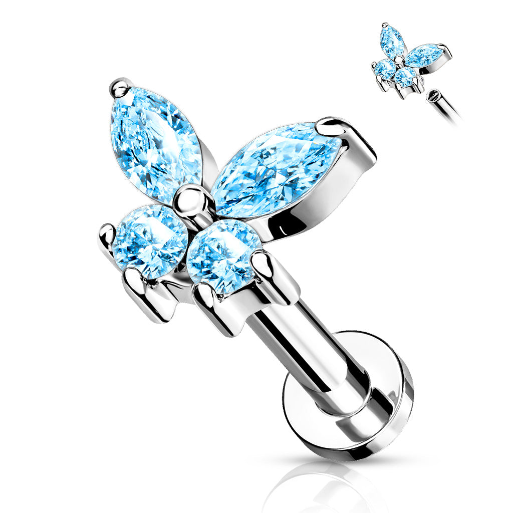 Surgical Steel CZ Simple Butterfly Internal Thread Labret