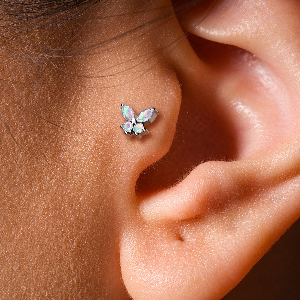 Surgical Steel CZ Simple Butterfly Internal Thread Labret