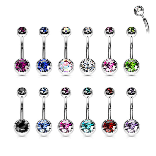 Surgical Steel Double Jewel Internally Threaded Standard Belly Banana