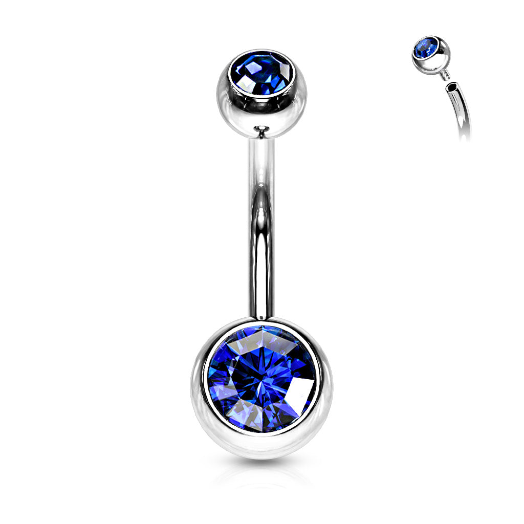 Surgical Steel Double Jewel Internally Threaded Standard Belly Banana