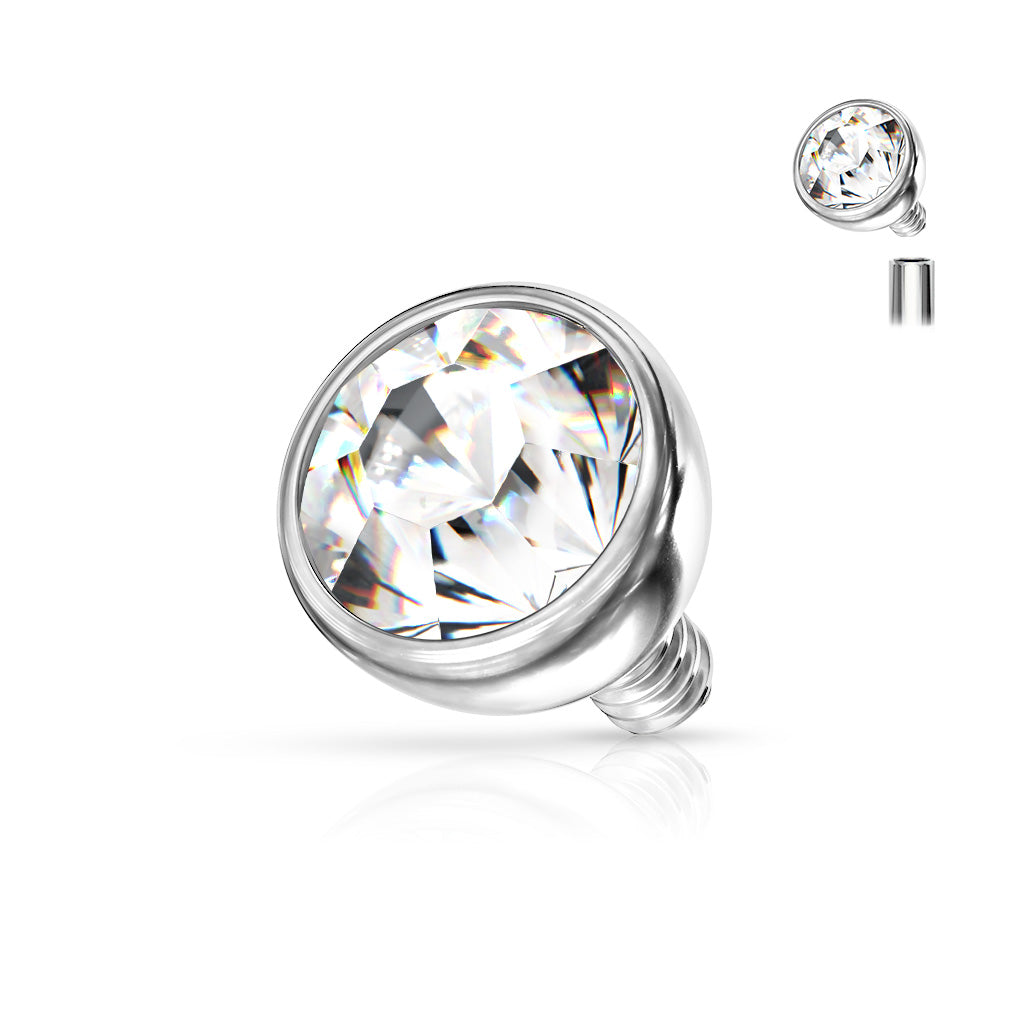 Internally Threaded Surgical Steel CZ Bezel Set Ball Top