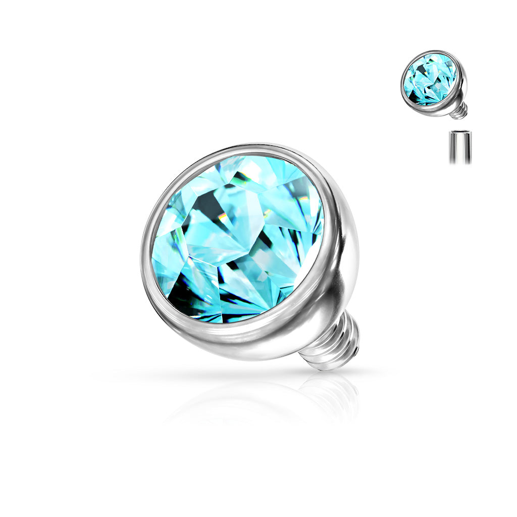 Internally Threaded Surgical Steel CZ Bezel Set Ball Top