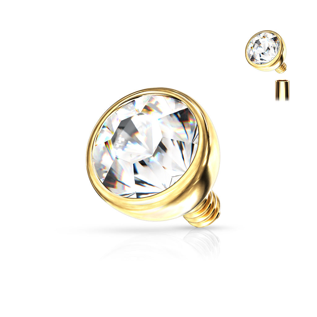 Internally Threaded Surgical Steel CZ Bezel Set Ball Top