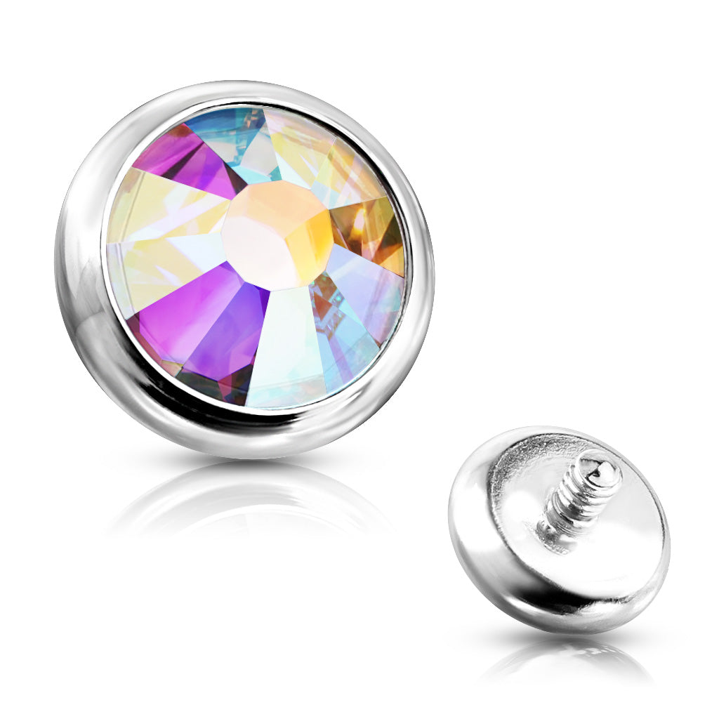 Internally Threaded Surgical Steel Bezel Set Flat Gem Tops