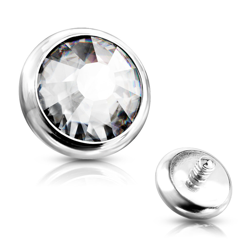 Internally Threaded Surgical Steel Bezel Set Flat Gem Tops