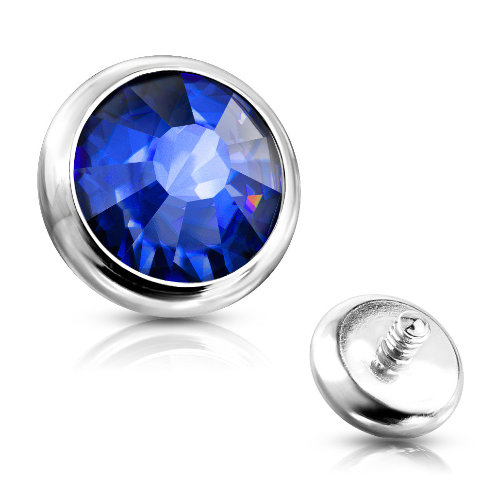 Internally Threaded Surgical Steel Bezel Set Flat Gem Tops