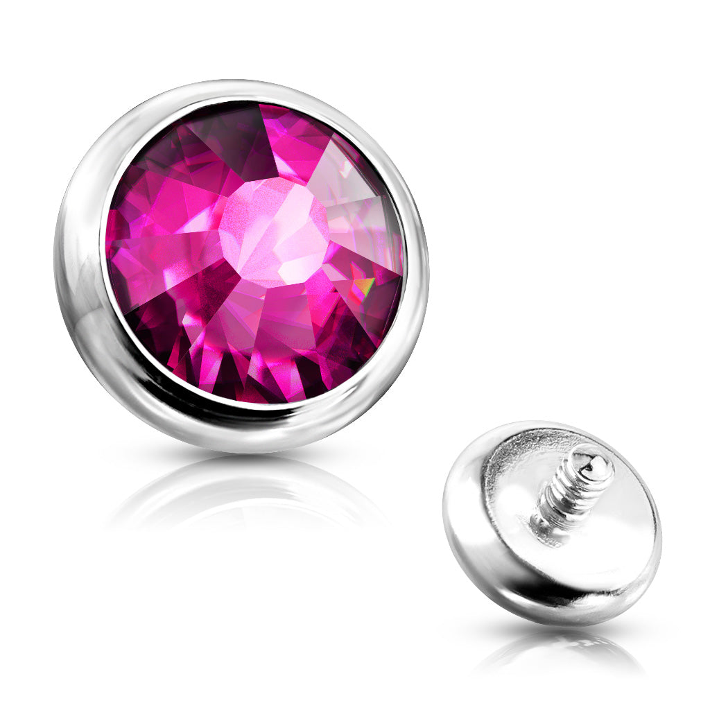 Internally Threaded Surgical Steel Bezel Set Flat Gem Tops