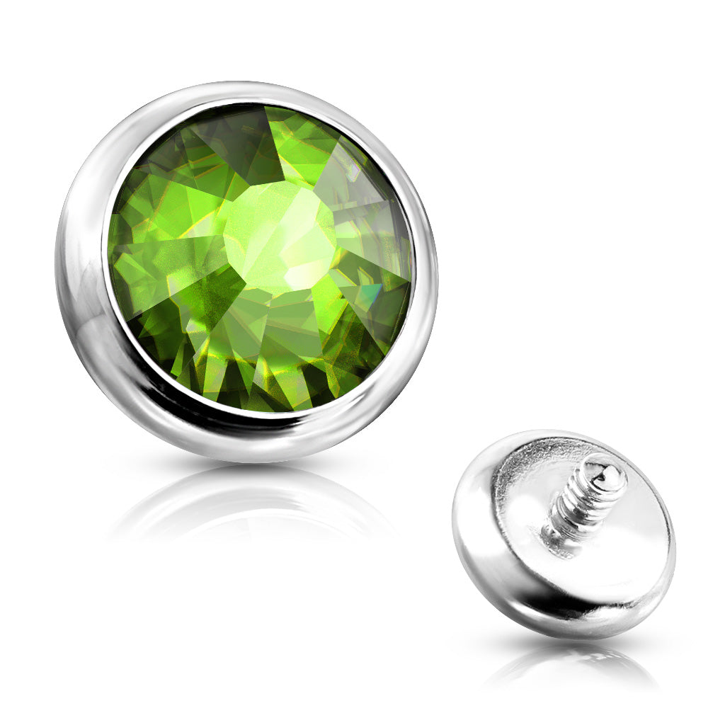 Internally Threaded Surgical Steel Bezel Set Flat Gem Tops
