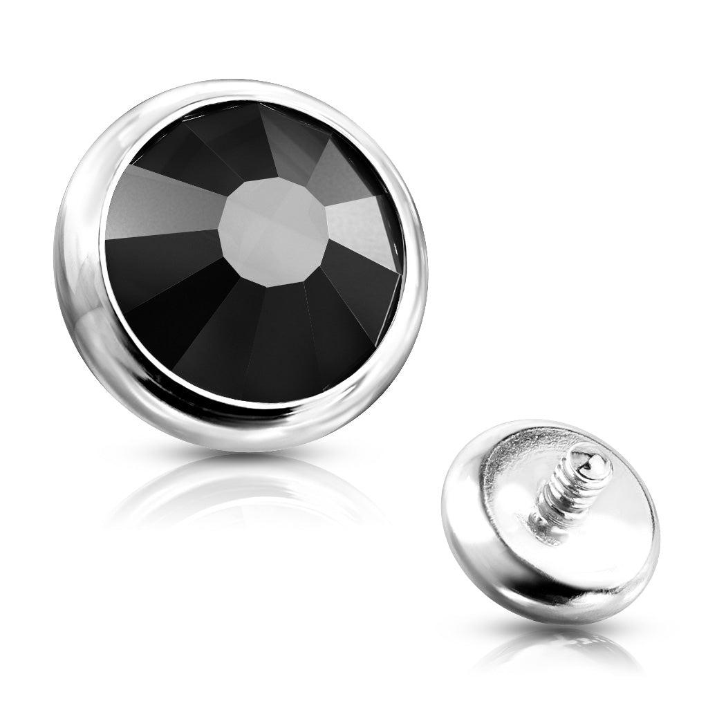 Internally Threaded Surgical Steel Bezel Set Flat Gem Tops