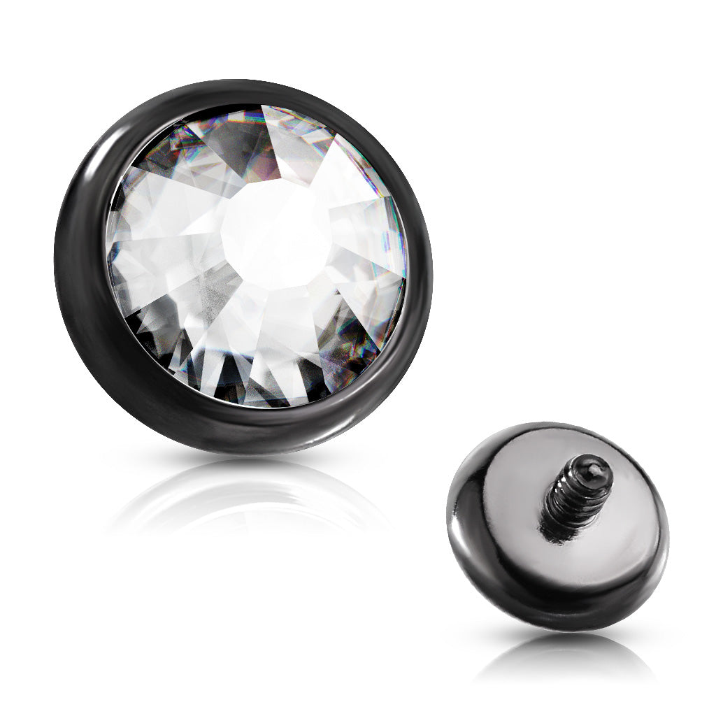 Internally Threaded Surgical Steel Bezel Set Flat Gem Tops