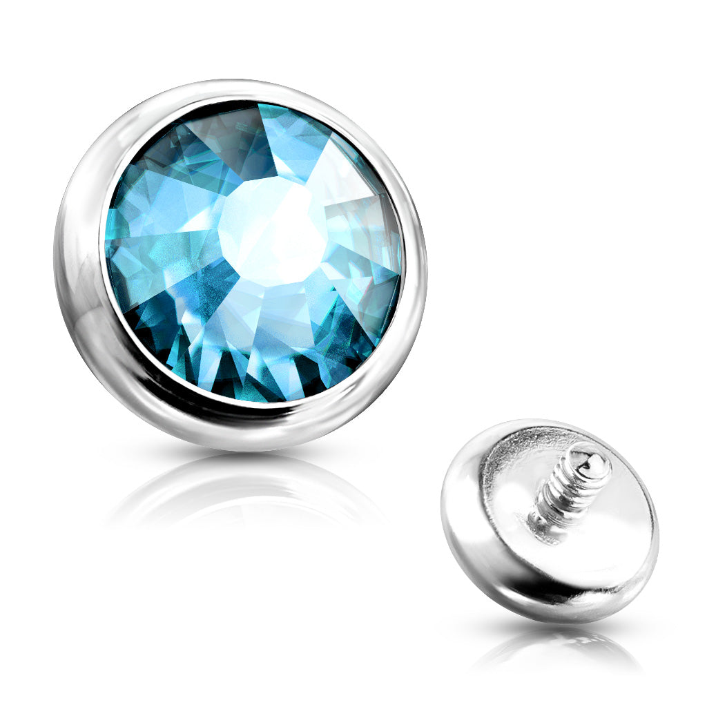 Internally Threaded Surgical Steel Bezel Set Flat Gem Tops