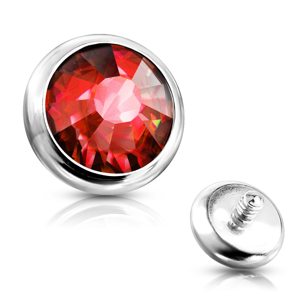 Internally Threaded Surgical Steel Bezel Set Flat Gem Tops