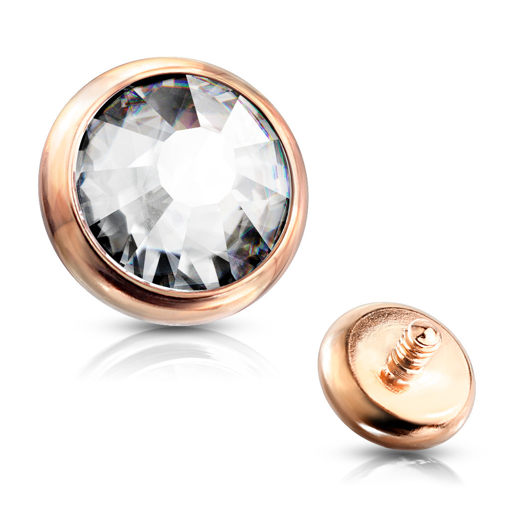 Internally Threaded Surgical Steel Bezel Set Flat Gem Tops