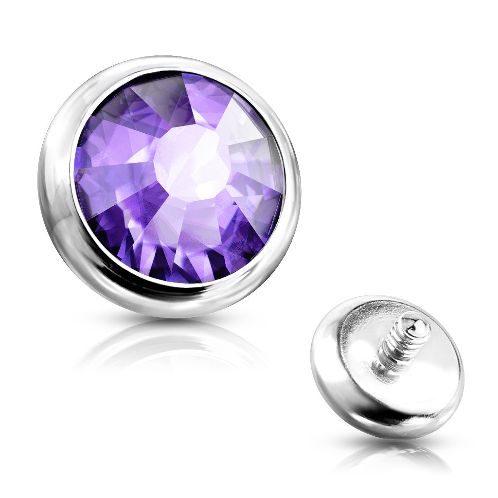 Internally Threaded Surgical Steel Bezel Set Flat Gem Tops