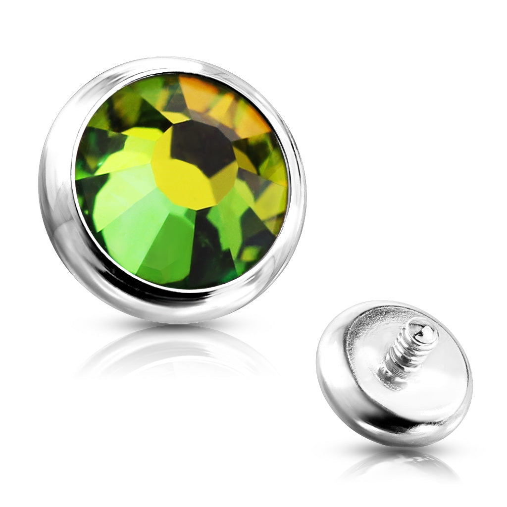Internally Threaded Surgical Steel Bezel Set Flat Gem Tops
