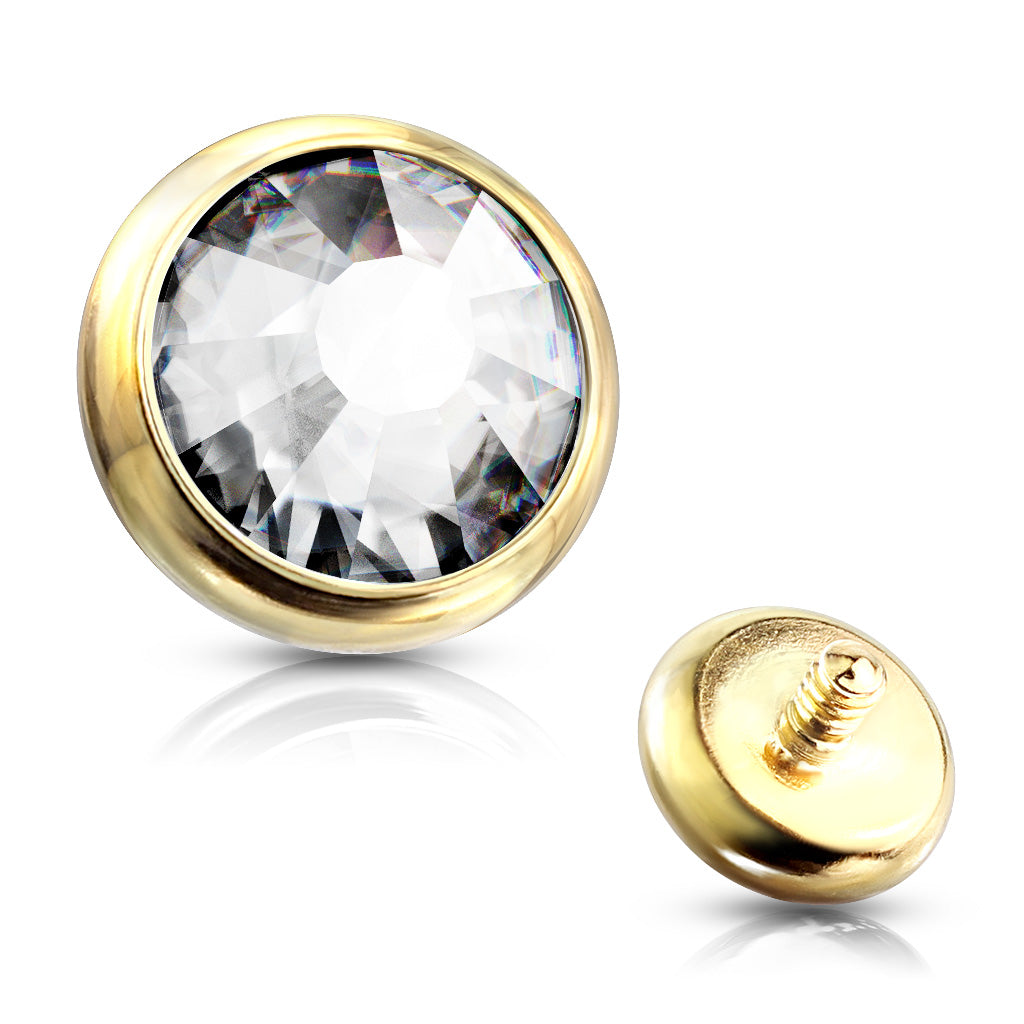 Internally Threaded Surgical Steel Bezel Set Flat Gem Tops
